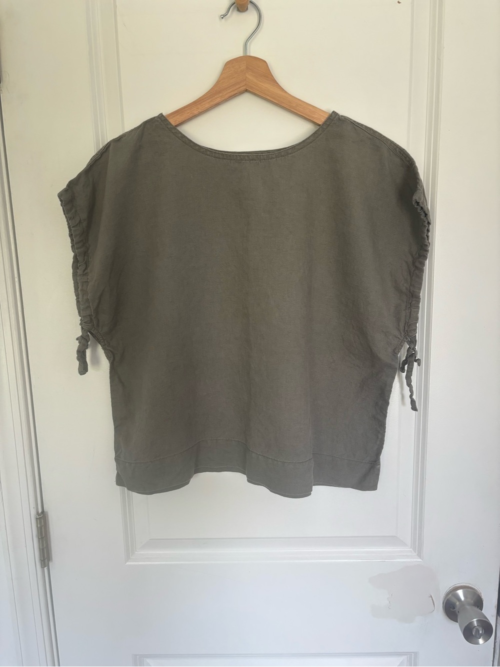 Everlane Linen Olive Green Short Sleeve Top S - Picture 2 of 8